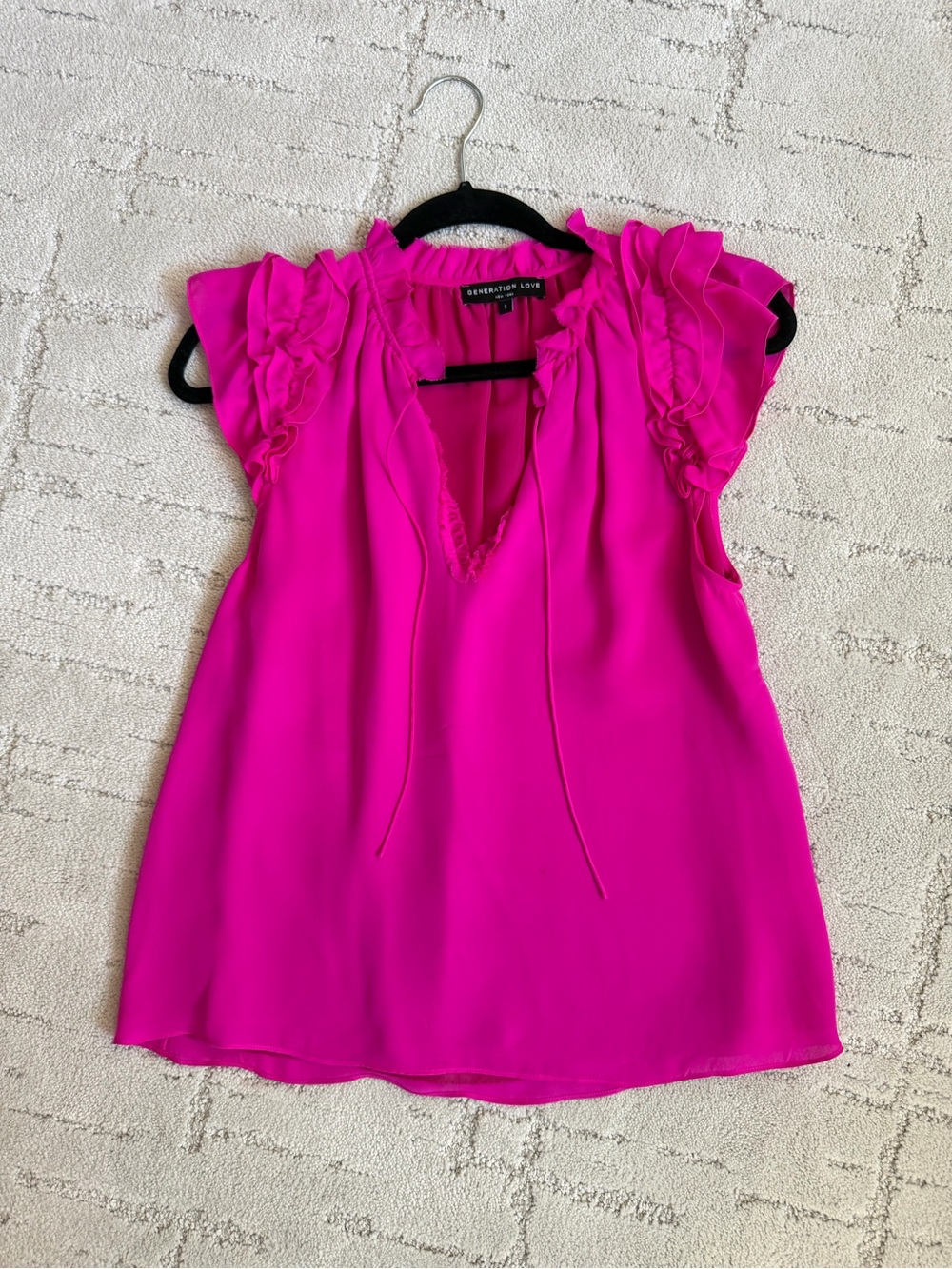 Generation Love Hot Pink Silk Ruffle Blouse Top Size Small